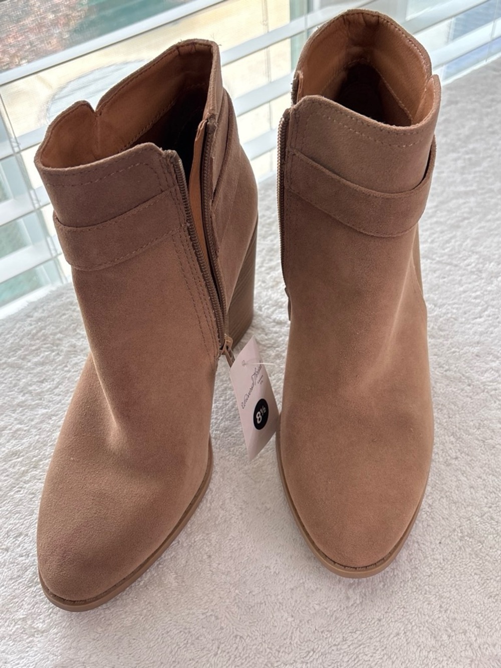 Universal Thread Tan Suede Ankle Booties with Side Zip